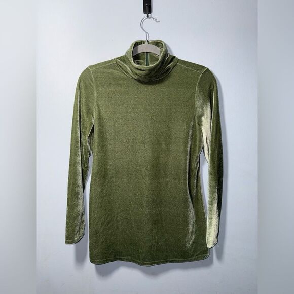 Soft Surrounding Women’s Green Velvet Velour Turtleneck Sweater Size XS NWOT - Picture 2 of 7
